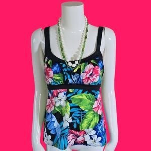 Caribbean Joe Blue and Pink Bustier Tank Top